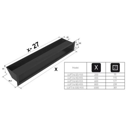 MINIMAL SZELLŐZŐRÁCS 6x60cm HÁTFALLAL