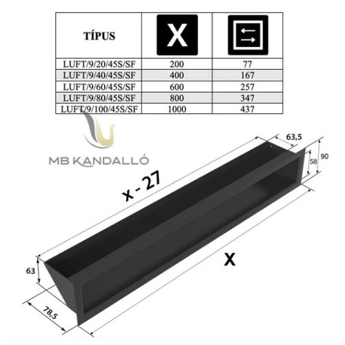 MINIMAL SZELLŐZŐRÁCS FEHÉR 9x40cm HÁTFALLAL SF