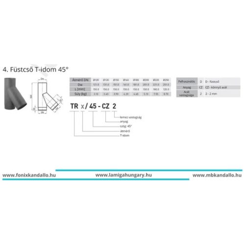 FÜSTCSŐ Y-IDOM 220MM 45°
