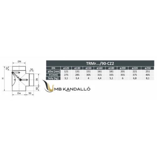 FÜSTGÁZ IRÁNY VÁLTÓ 180MM 90° TISZTÍTÓVAL