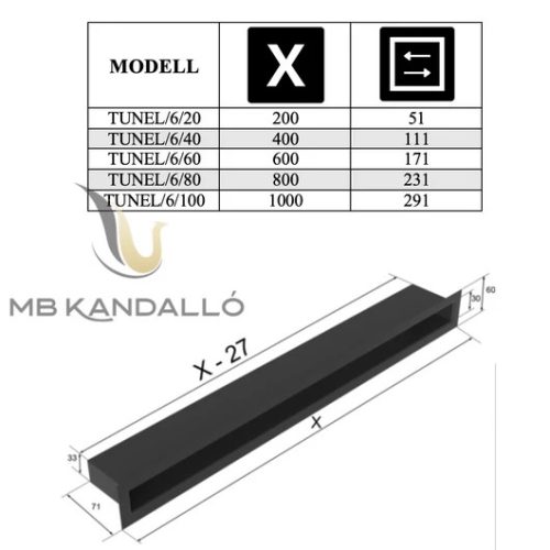 MINIMAL KANDALLÓ SZELLŐZŐRÁCS 6x80cm/HÁTFAL NÉLKÜL/